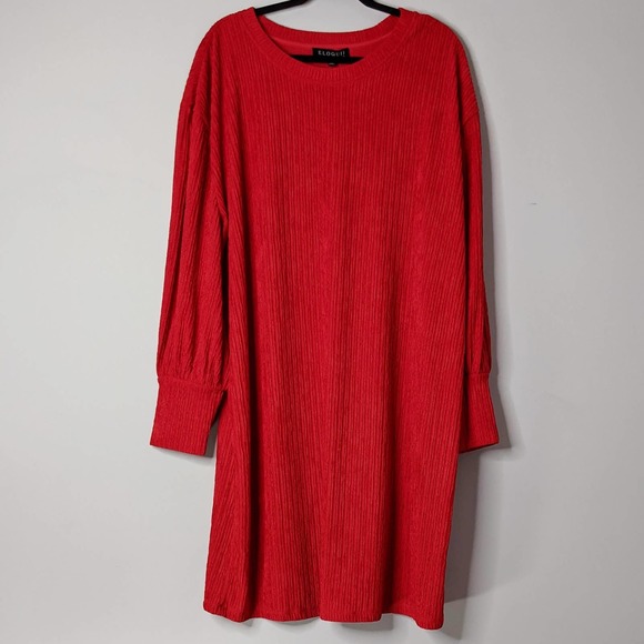 ELOQUII • Red Ribbed Drop Shoulder Easy Dress 1X - Picture 7 of 10
